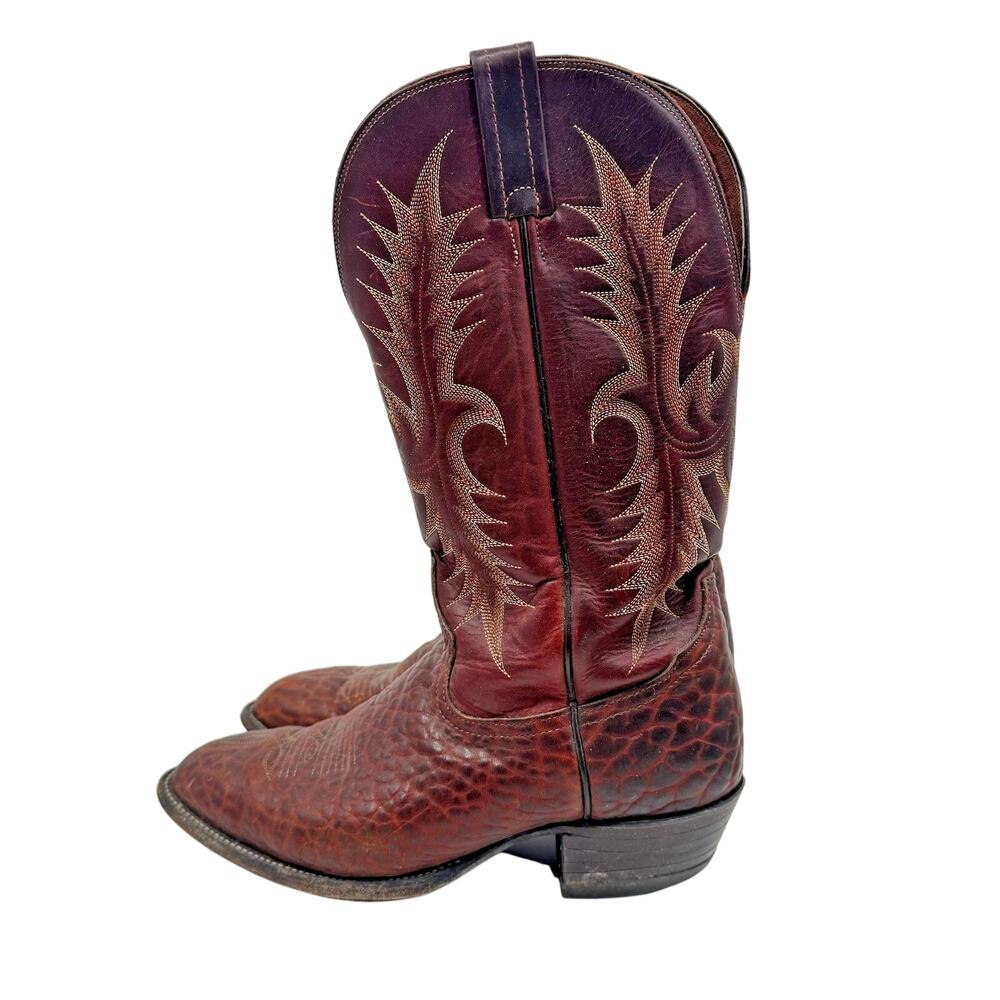 Tony Lama Men's Reddish Brown Embroidered Leather Classic Cowboy Boots Size 8.5D